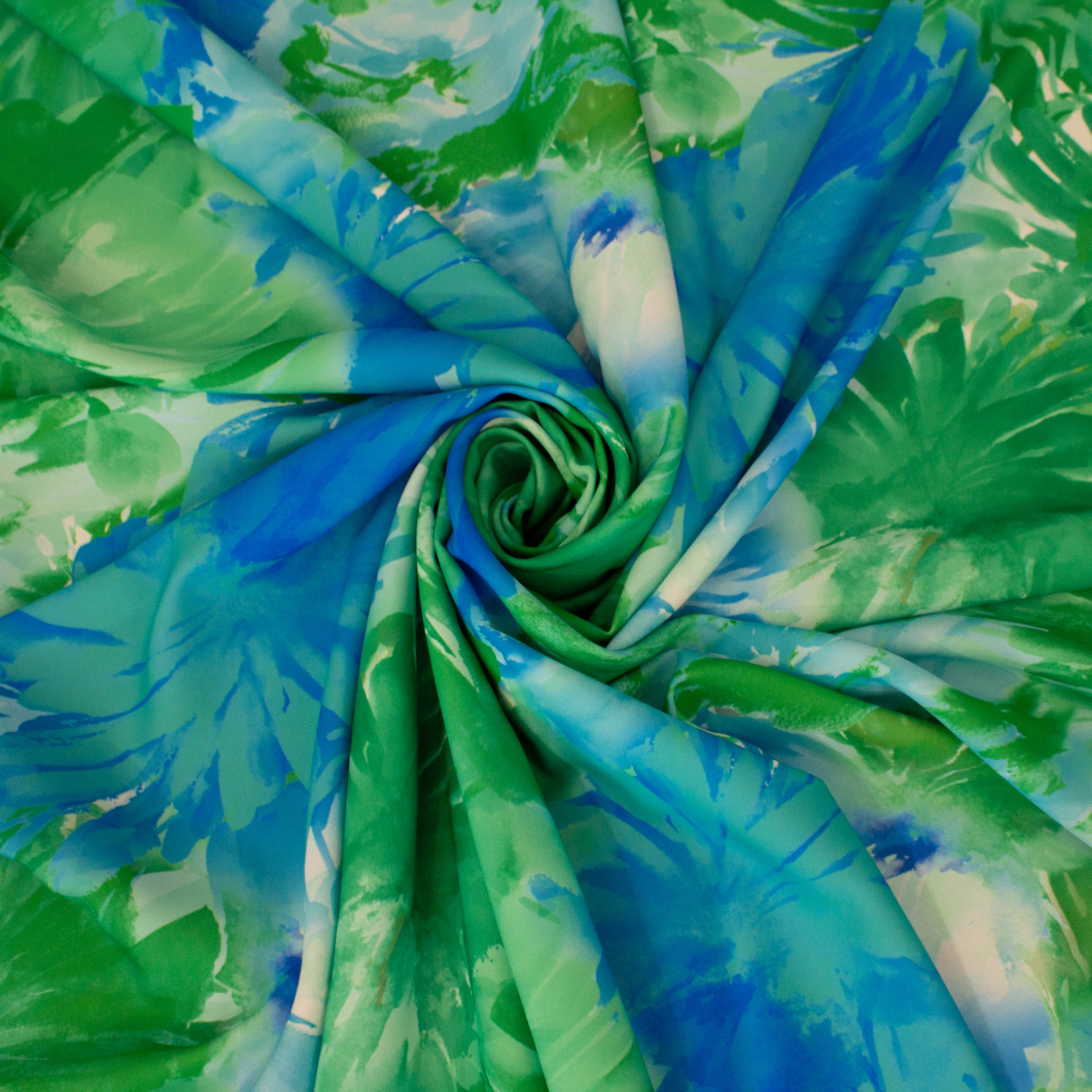 Polyester blauwe en groene bloemen